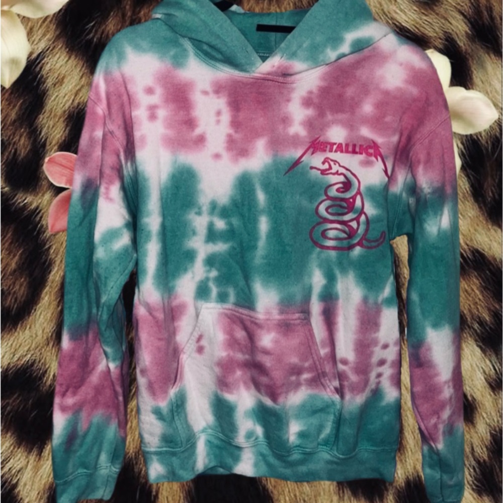 Hot Topic pink/purple and green tie-dye Metallica hoodie